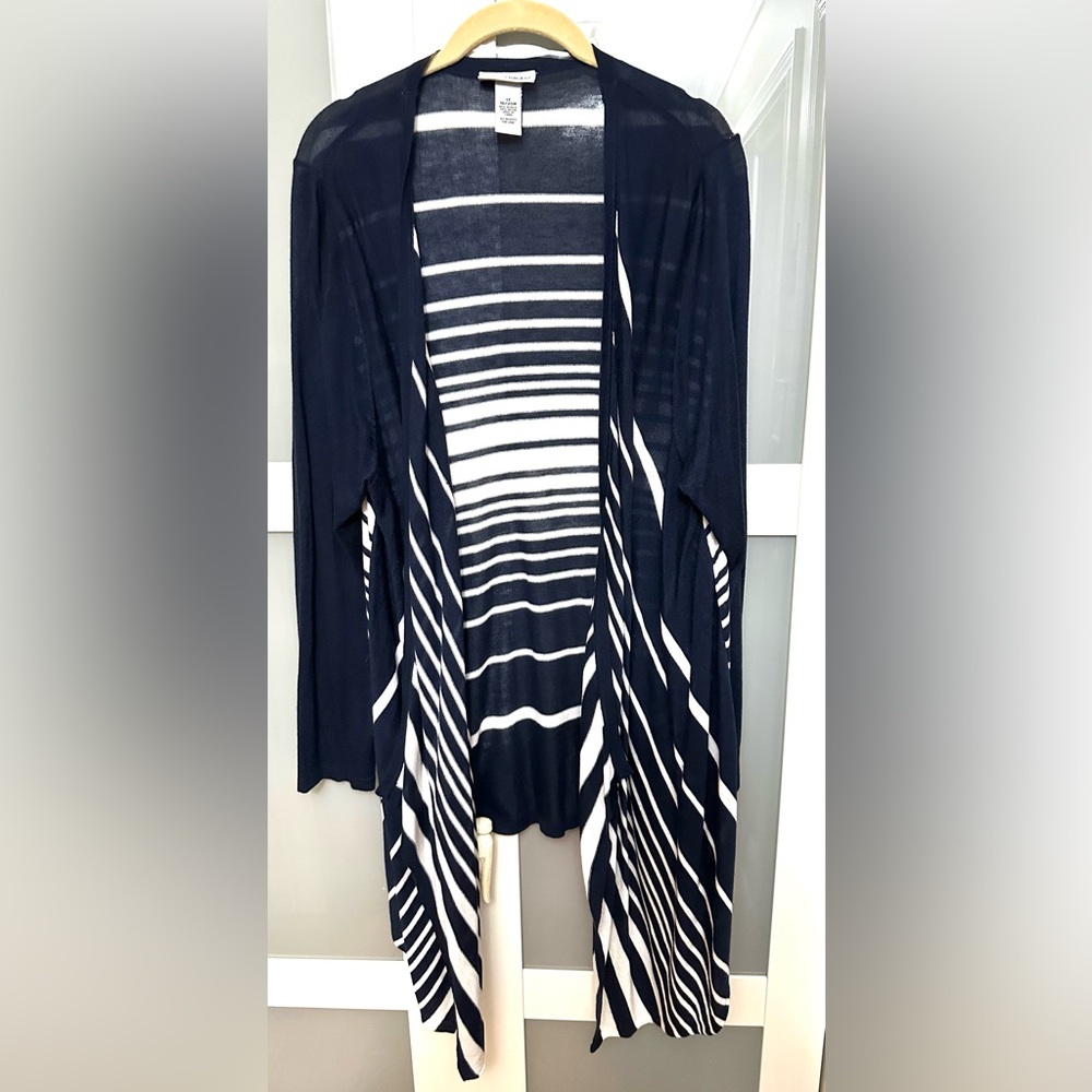 Catherine’s navy/ white stripe cardigan sweater